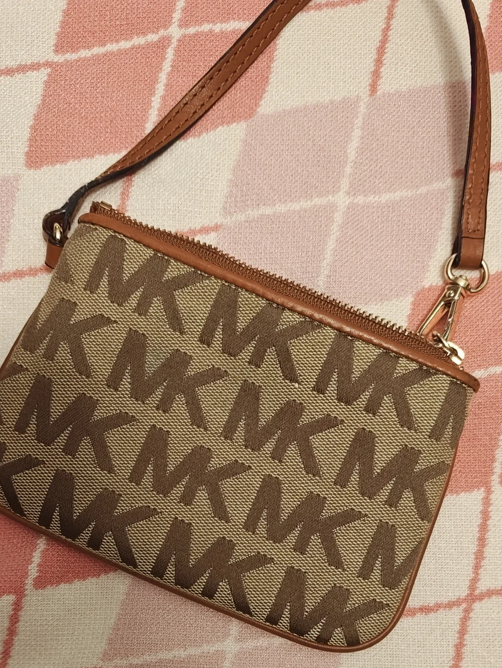 Michael Kors Tan & Brown MK Logo Wristlet